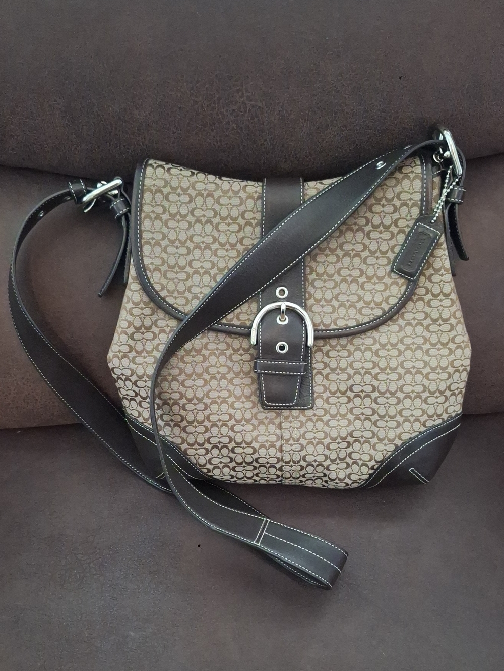 Vintage Coach Soho Brown Signature Canvas Crossbody Bag